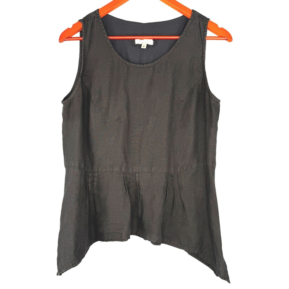 Kleen Womens Small Black 100% Linen Sleeveless Peplum Tank Top Lightweight